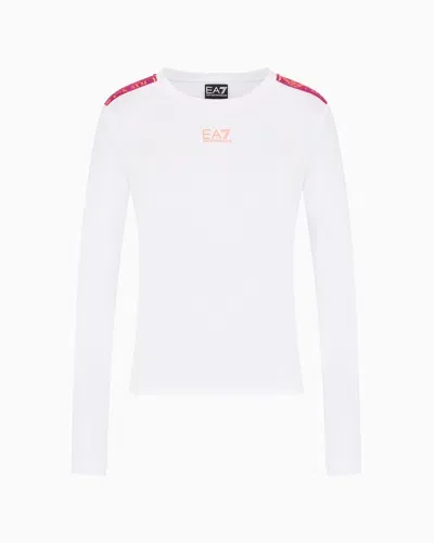 Ea7 Logo Series Cotton Crew-neck T-shirt In White