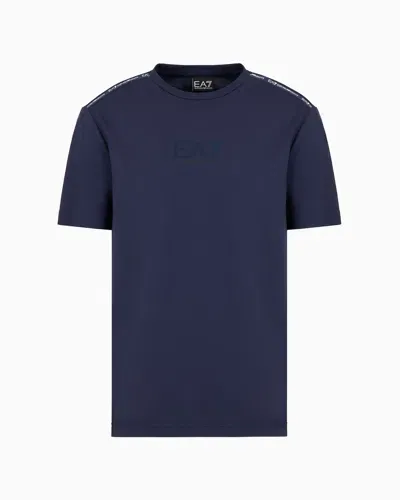 Ea7 Logo Series Crew-neck T-shirt In A Stretch Viscose Blend In Blue