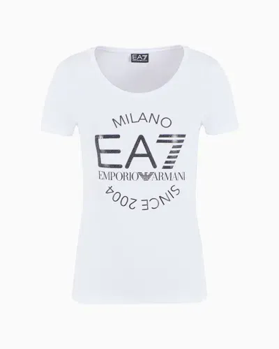 Ea7 Logo Series Crossover Stretch-cotton Crew-neck T-shirt In White