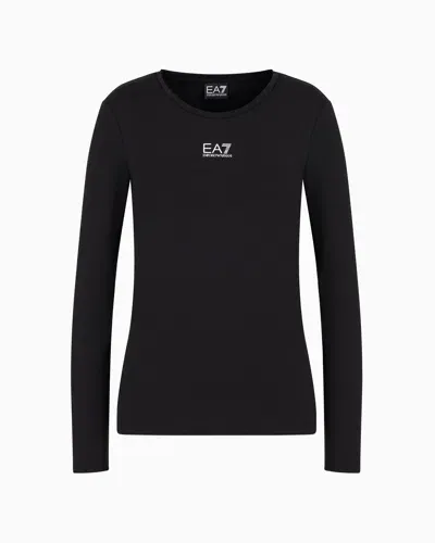 Ea7 Logo Series Stretch Cotton And Modal T-shirt In Black