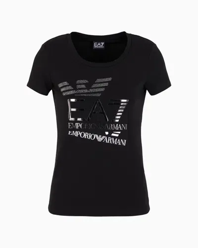 Ea7 Logo Series Stretch-cotton Crew-neck T-shirt In Black