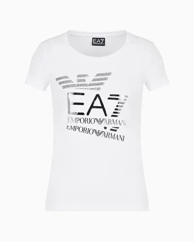 Ea7 Logo Series Stretch-cotton Crew-neck T-shirt In White