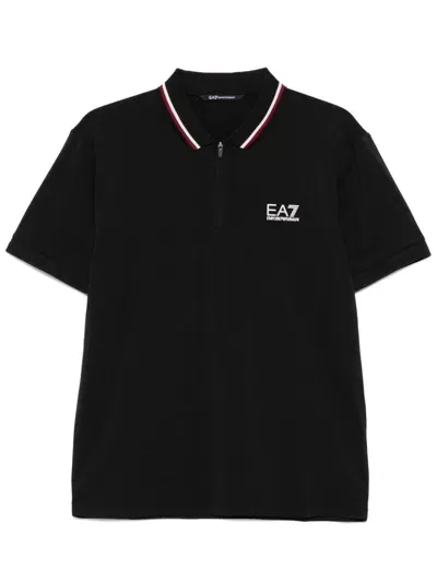 Ea7 Raised-logo Polo Shirt In Black