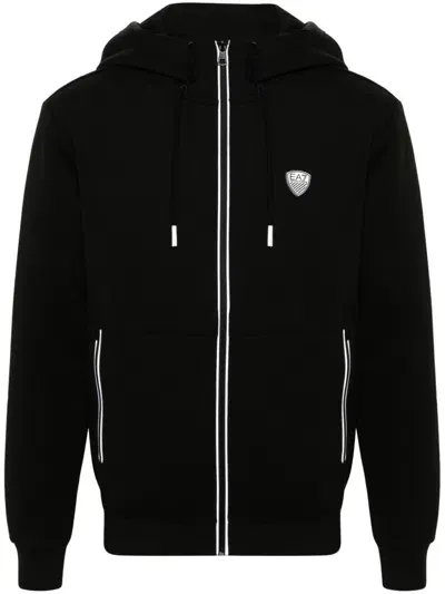 Ea7 Rubberised Logo Hoodie In Black