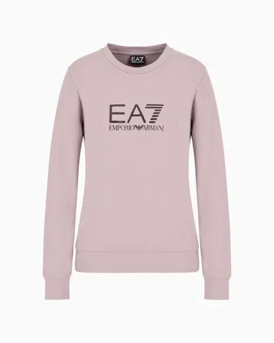 Ea7 Shiny Stretch-cotton, Crew-neck Sweatshirt In Gray