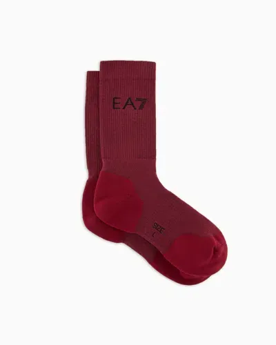 Ea7 Tennis Pro Cotton-blend Ankle Socks In Burgundy