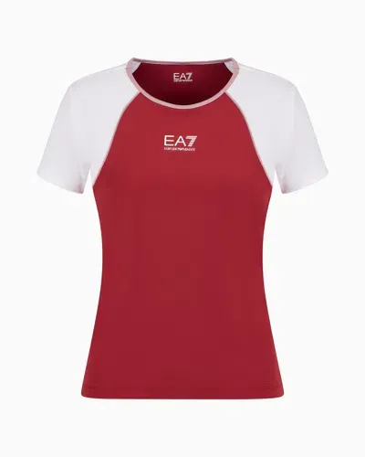 Ea7 Tennis Pro Crew-neck T-shirt In Ventus7 Technical Fabric In Burgundy