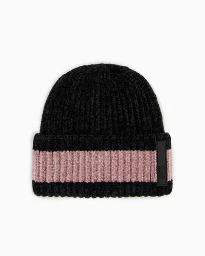 Ea7 Two-tone Chenille Beanie In Pink