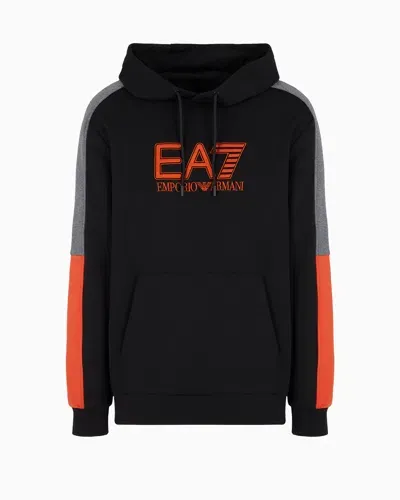 Ea7 Visibility Cotton-blend Hooded Sweatshirt In Black