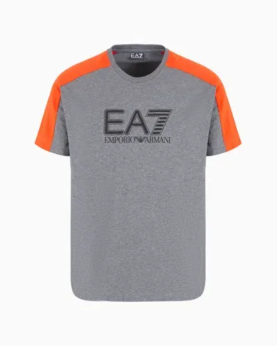 Ea7 Visibility Cotton Crew-neck T-shirt In Gray