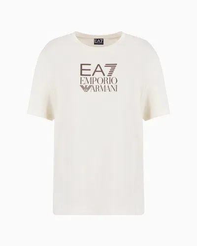 Ea7 Visibility Short-sleeved T-shirt In A Stretch Cotton Blend In White