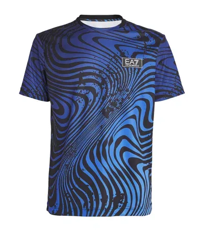 Ea7 Wave Print Tennis T-shirt In Blue