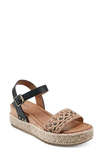 Earth Collins Ankle Strap Espadrille Platform Wedge Sandal In Black