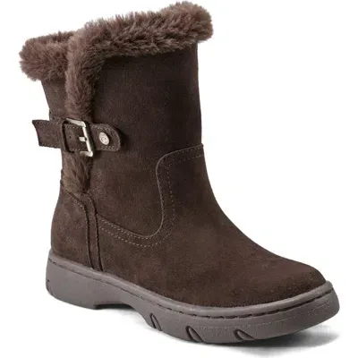 Easy Spirit Graye Faux Shearling Boot In Dark Brown Suede