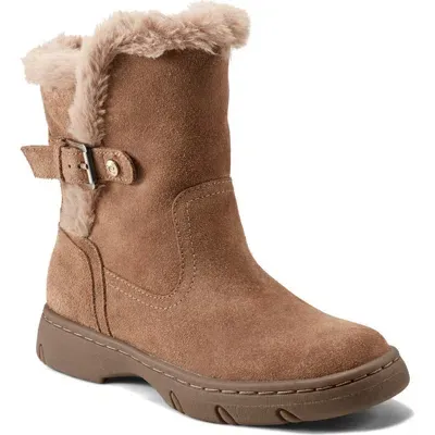 Easy Spirit Graye Faux Shearling Boot In Medium Brown Suede