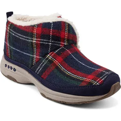 Easy Spirit Women's Trippin Cozy Ankle Booties In Navy,red Plaid Multi