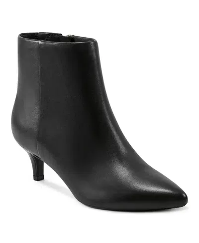 Easy Spirit Women's Laina Kitten Heel Pointy Toe Booties In Black Leather