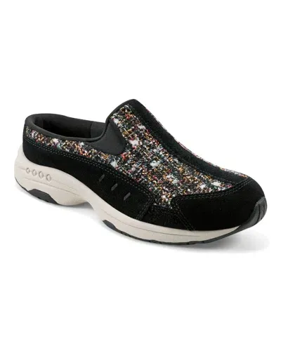 Easy Spirit Women's Traveltime Round Toe Casual Slip-on Mules In Black Boucle Multi