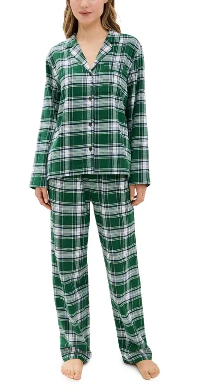 Eberjey Flannel Long Pj Set Tartan Plaid Forest Green In Tartain Plaid