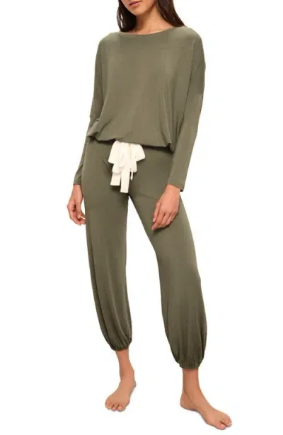 Eberjey Gisele Jersey Knit Slouchy Pajamas In Moss/ivory