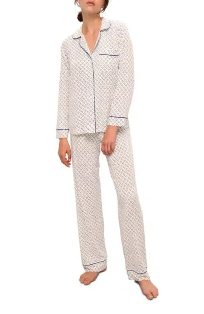 Eberjey Gisele Print Jersey Knit Pajamas In Petit Batik Ivory/denim Blue