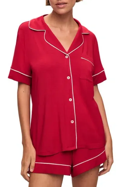 Eberjey Gisele Relaxed Jersey Knit Short Pajamas In Haute Red/ivory