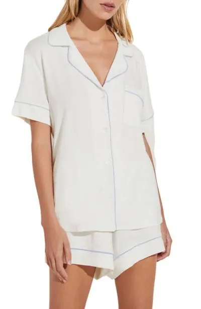 Eberjey Gisele Relaxed Jersey Knit Short Pajamas In White/ice Blue