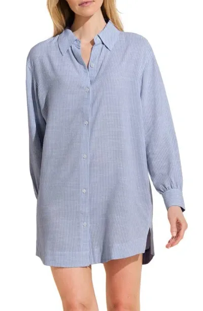 Eberjey Nautico Stripe Long Sleeve Nightshirt In Wedgewood