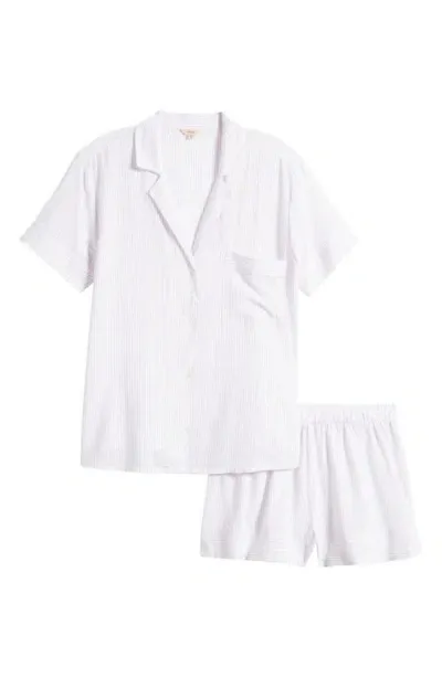 Eberjey Nautico Stripe Short Sleeve Shirt & Shorts Pajamas In White/lavender