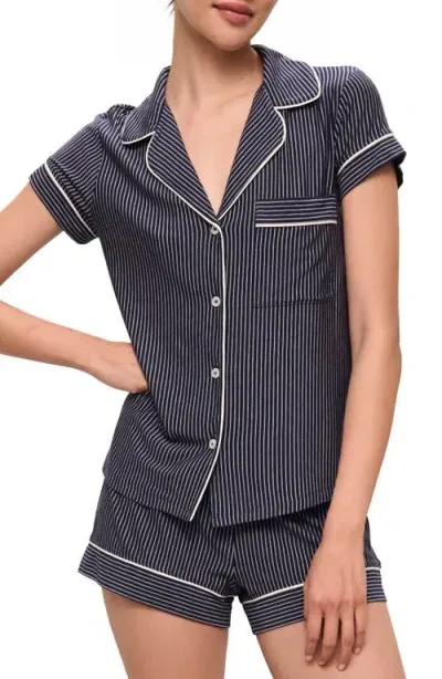 Eberjey Sleep Chic Short Pajamas In Duo Stripe Navy/ivory