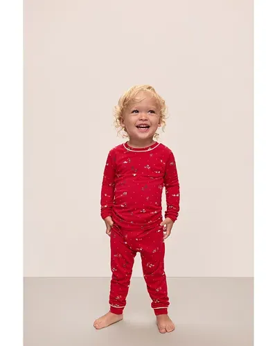 Eberjey Unisex Printed Long Sleeve Pj Set - Little Kid, Big Kid In Winter Wonderland Haute Red/iv