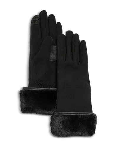 Echo Comfort Stretch Fold Over Faux Fur Cuff Gloves In Black