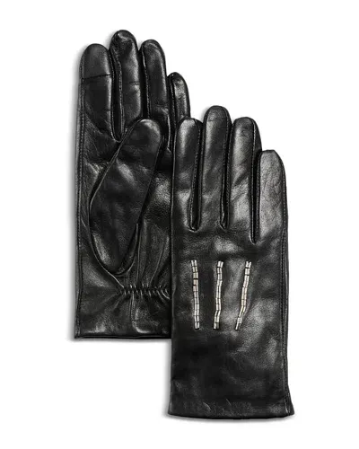 Echo Three Point Beaded Leather Gloves In Black