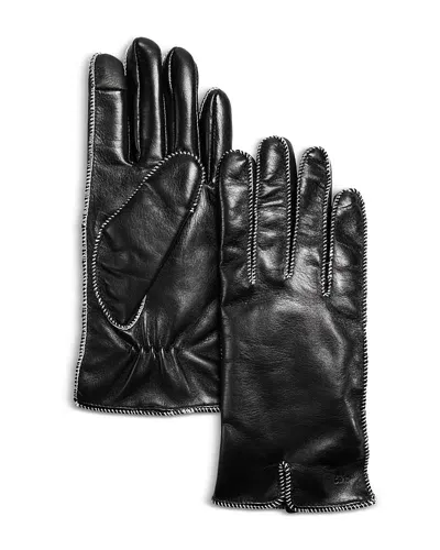 Echo Whipstitch Leather Gloves In Black/white