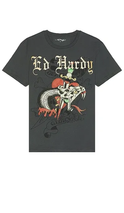 Ed Hardy Dagger Snake Tee In Charcoal