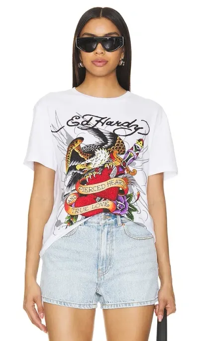 Ed Hardy Pierced Eagle Tee In 白色