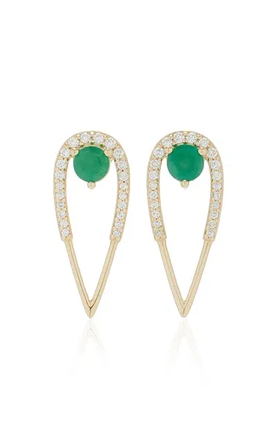 Eden Presley Large Peacock 14k Yellow Gold Emerald Earrings In Green