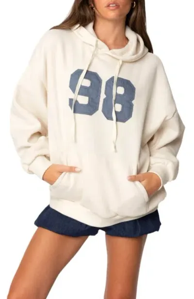 Edikted 98 Oversize Cotton Blend Graphic Hoodie In Cream