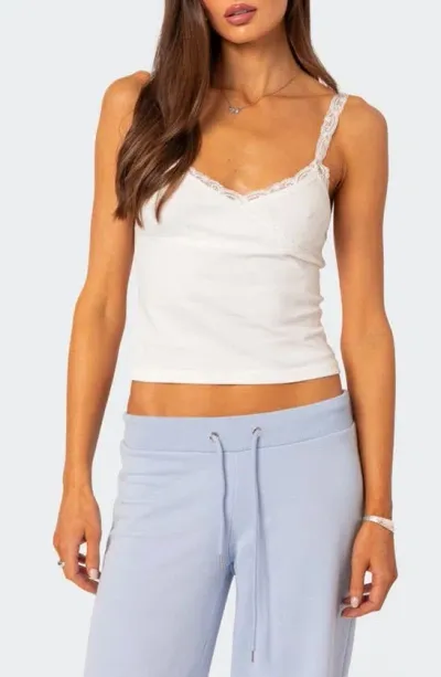 Edikted Amilia Lace Trim Stretch Cotton Camisole In White