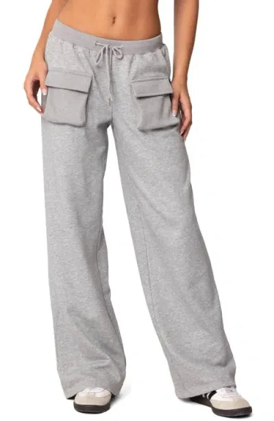 Edikted Bailey French Terry Cargo Pants In Gray Melange