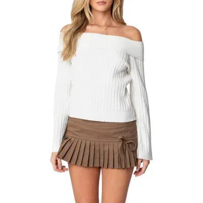 Edikted Brandy Off The Shoulder Rib Sweater In White