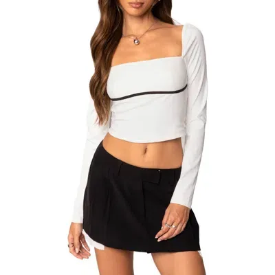 Edikted Coco Contrast Square Neck Long Sleeve Crop Top In White