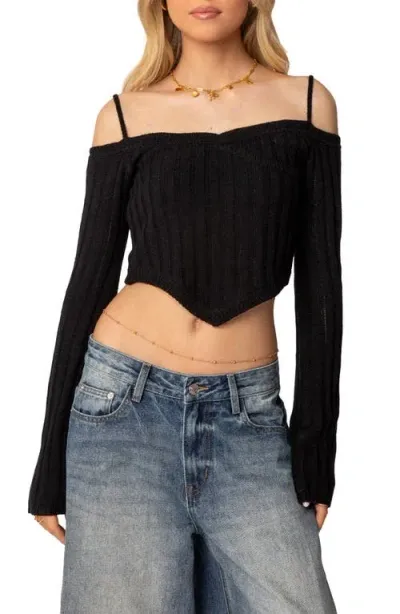 Edikted Cold Shoulder Crop Sweater In Black