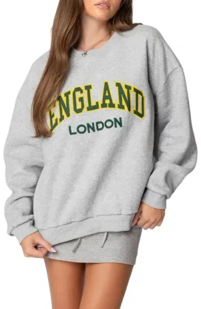 Edikted England Embroidered Fleece Sweatshirt In Gray Melange