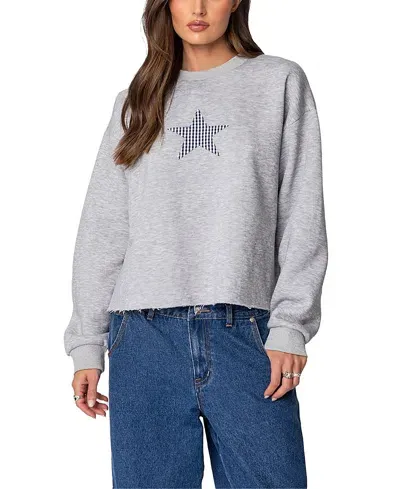 Edikted Gingham Star Sweatshirt In Gray Melange