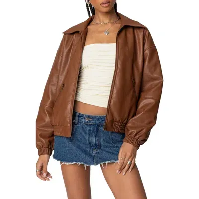 Edikted Halley Faux Leather Bomber In Brown