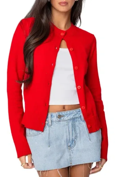 Edikted Hollie Cotton Cardigan In Red