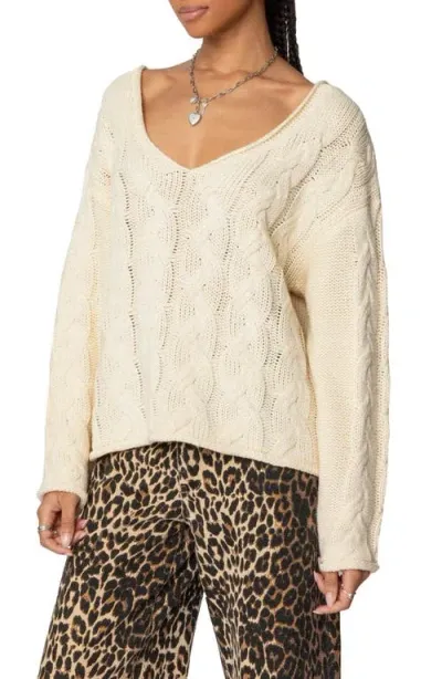 Edikted Inga Oversize Cable Stitch Sweater In Cream