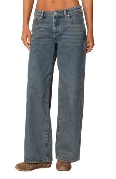 Edikted Leopard Heart Wide Leg Jeans In Blue-washed