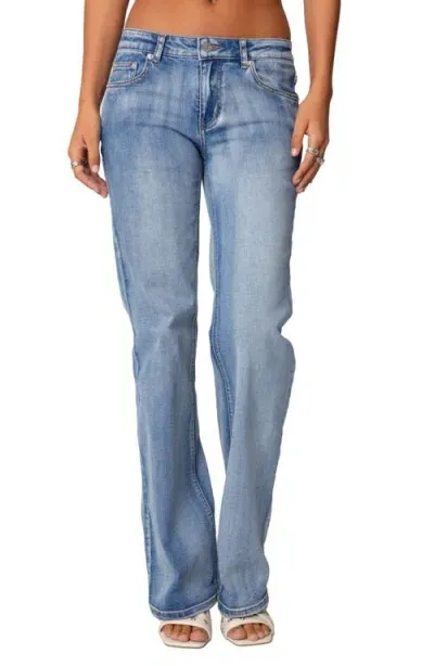 Edikted Low Rise Bootcut Jeans In Blue Washed